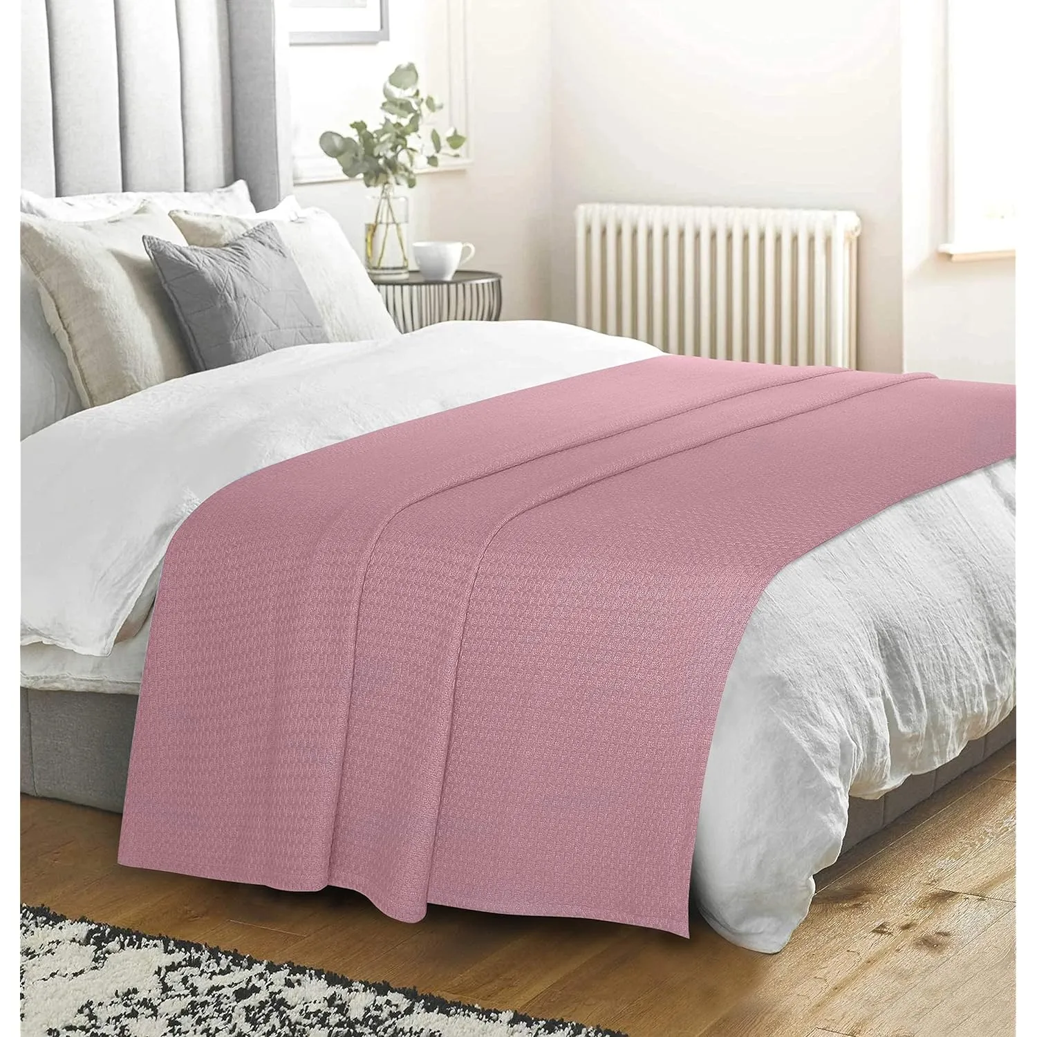 100% Cotton Bed Blanket, Breathable Bed Blanket Twin Size, Cotton Thermal Blankets Twin, Perfect For Layering Any Bed For All Season, Purple