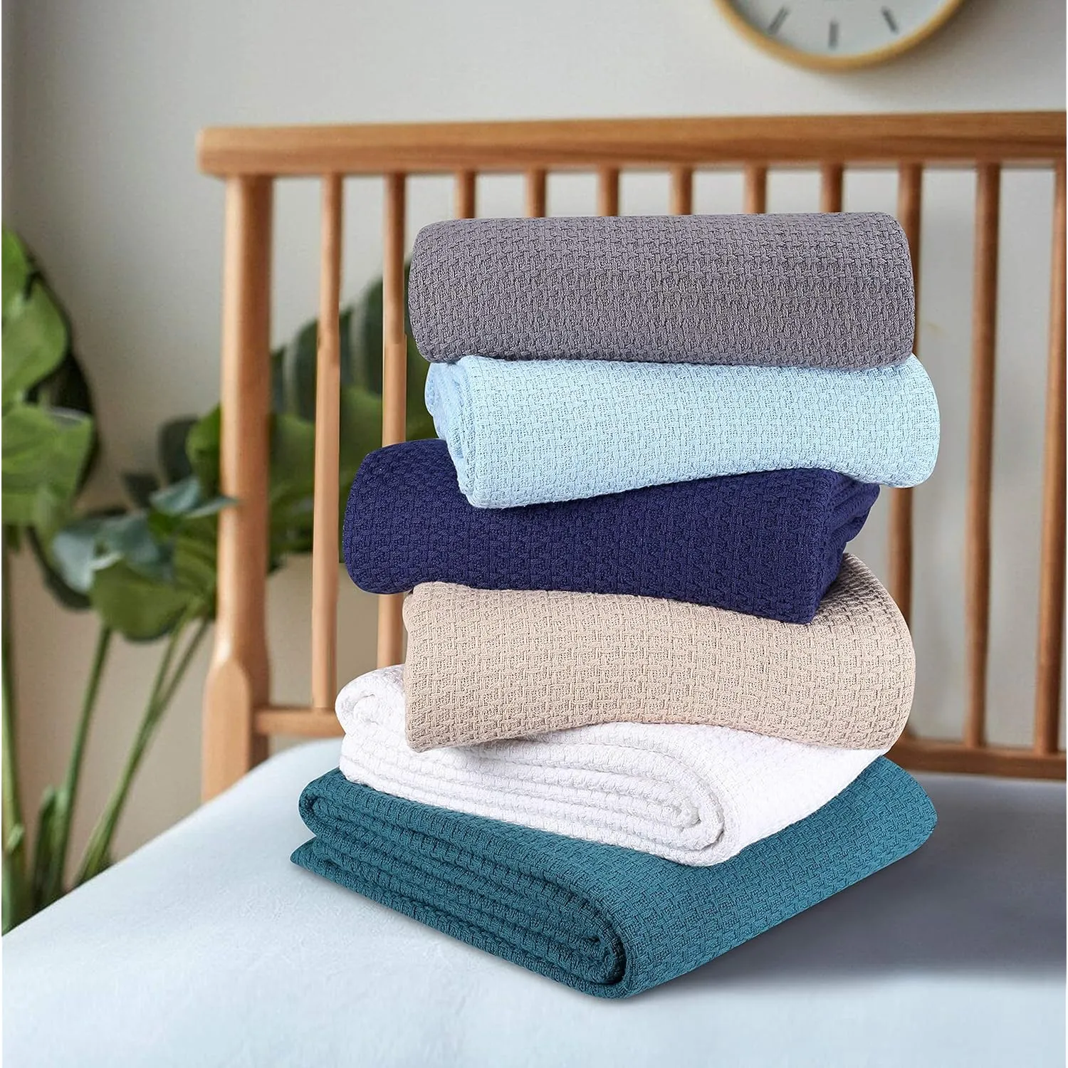 100% Cotton Bed Blanket, Breathable Bed Blanket Twin Size, Cotton Thermal Blankets Twin, Perfect For Layering Any Bed For All Season, Purple