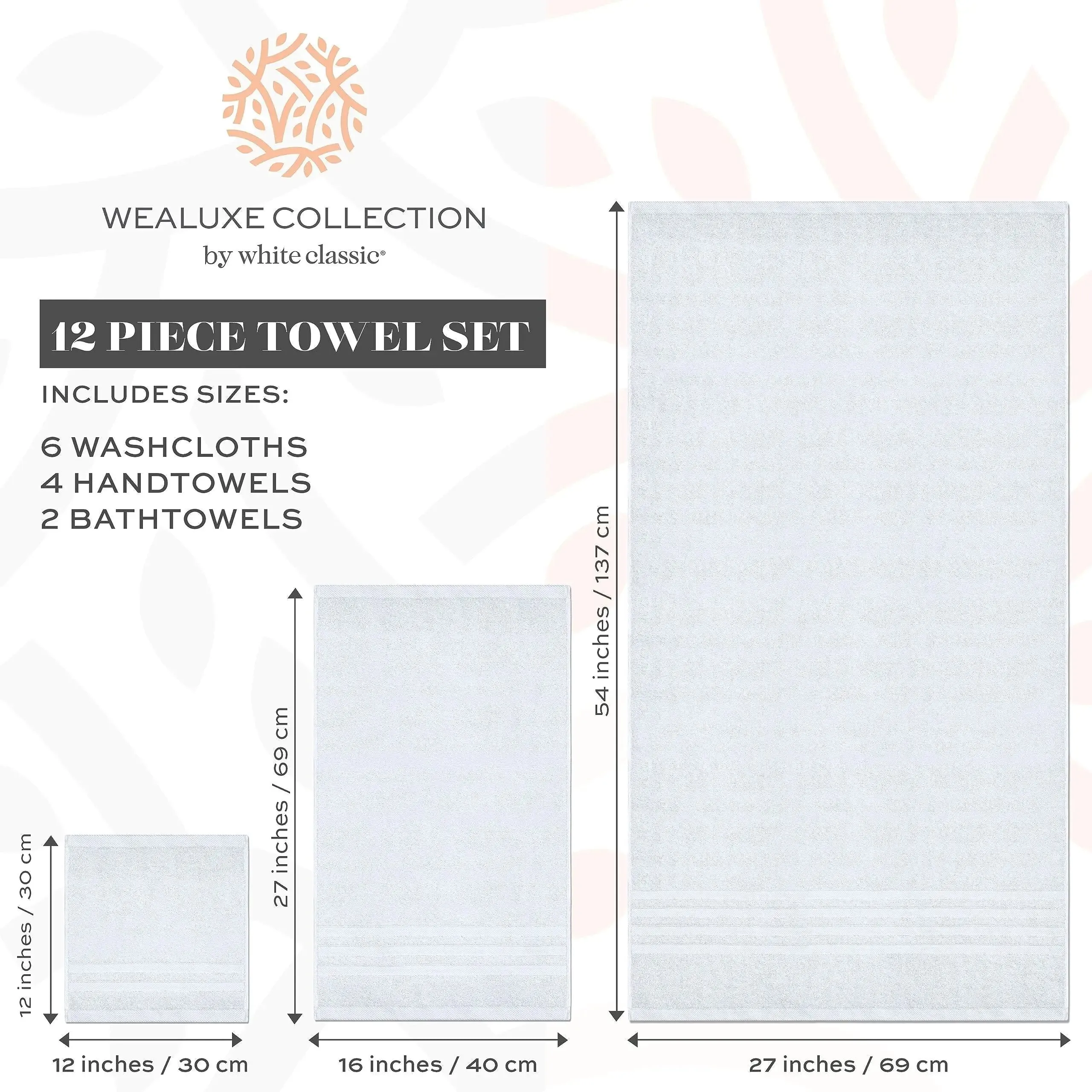 12 Pcs Bath Towel Set for Bathroom 100% Cotton Soft and Plush Highly Absorbent