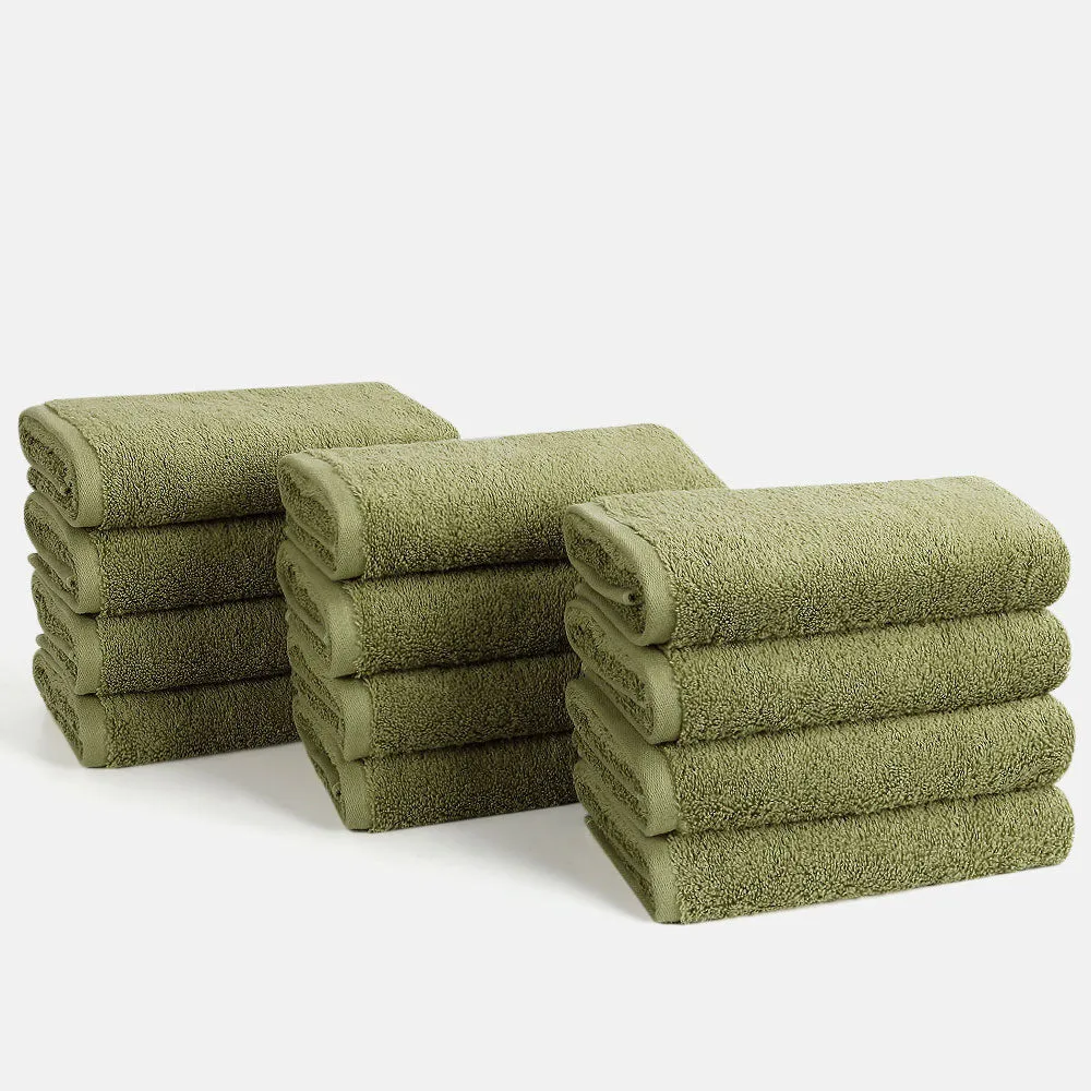 12-piece Combed Cotton Hand Towel Set, Solid Color, Hanging Loop & Lifecycle Label