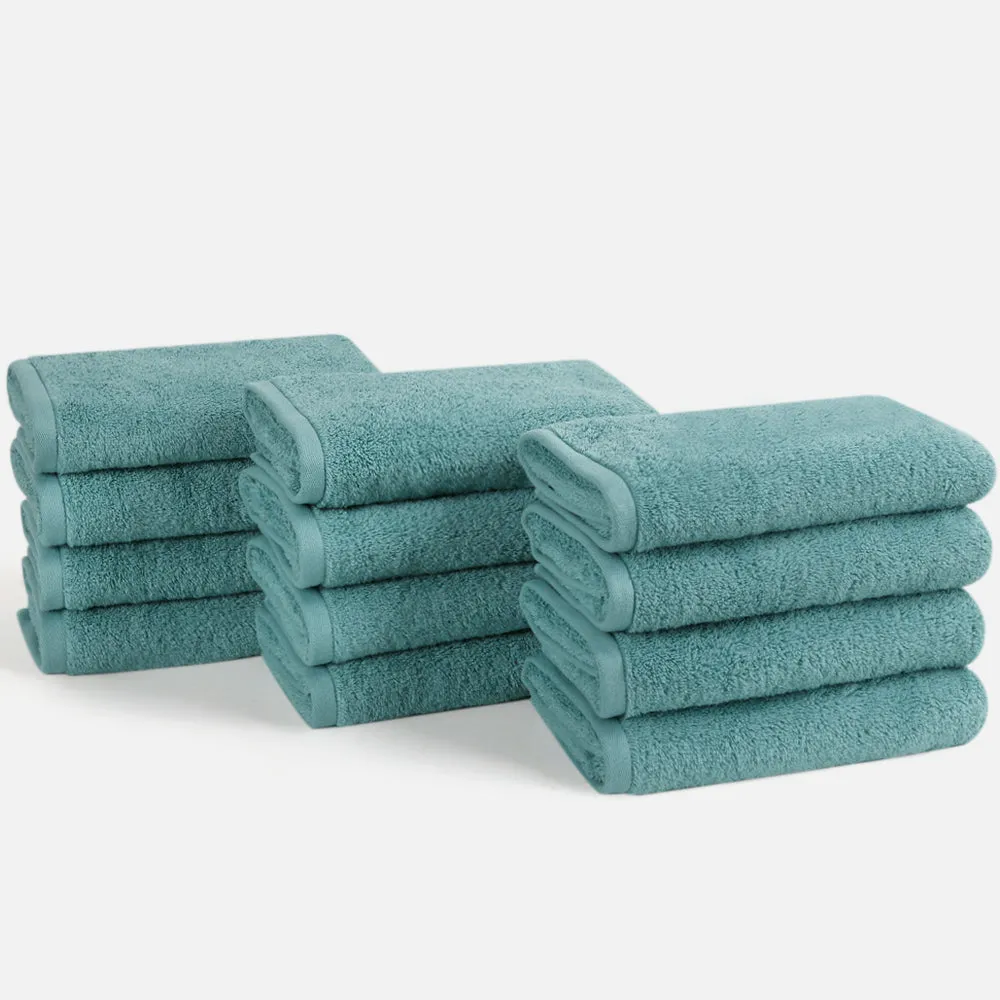 12-piece Combed Cotton Hand Towel Set, Solid Color, Hanging Loop & Lifecycle Label