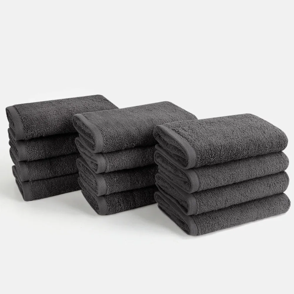 12-piece Combed Cotton Hand Towel Set, Solid Color, Hanging Loop & Lifecycle Label