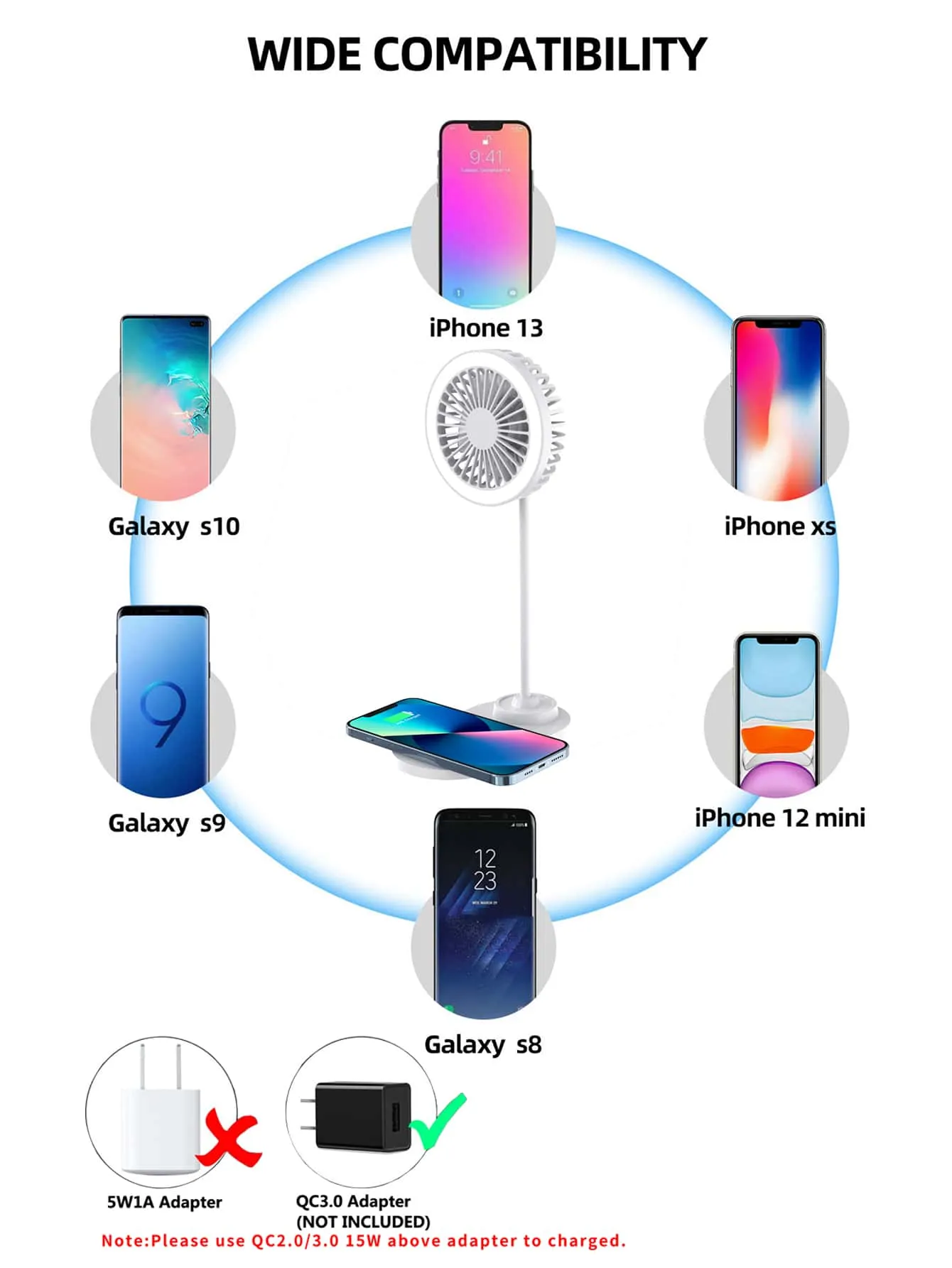 15W Desk Wireless Charger With Lamp & Fan