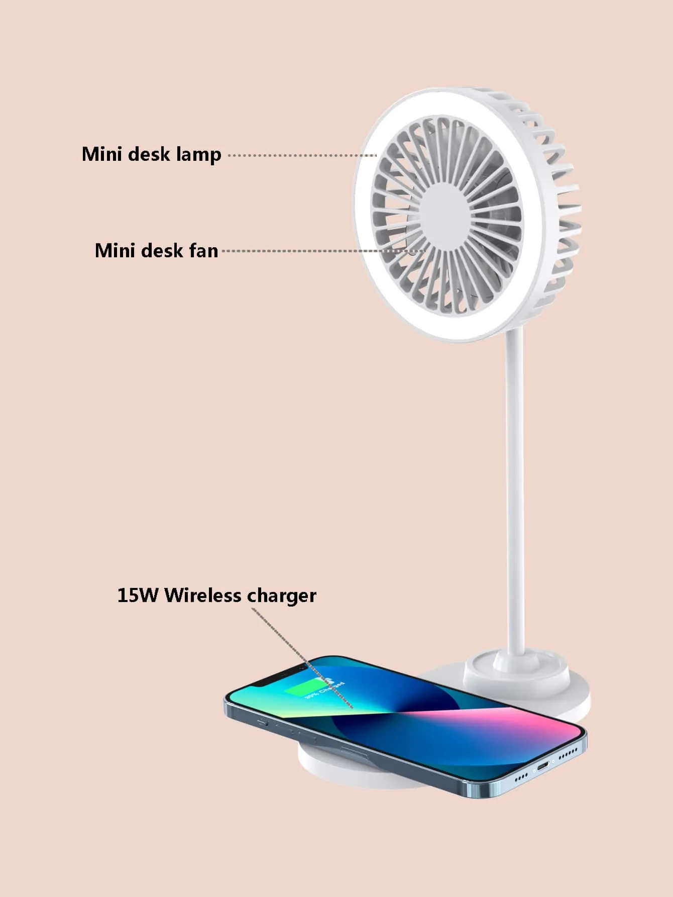 15W Desk Wireless Charger With Lamp & Fan