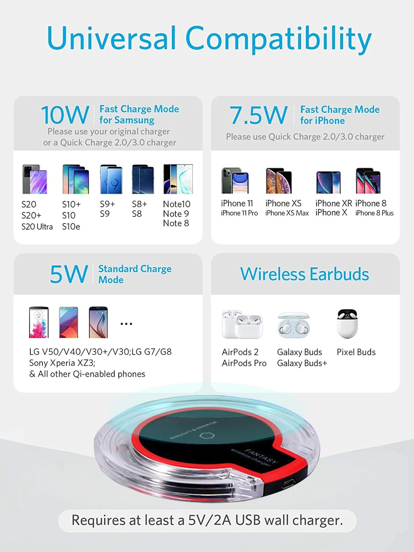 1pc 5W Desktop Wireless Charger With Light