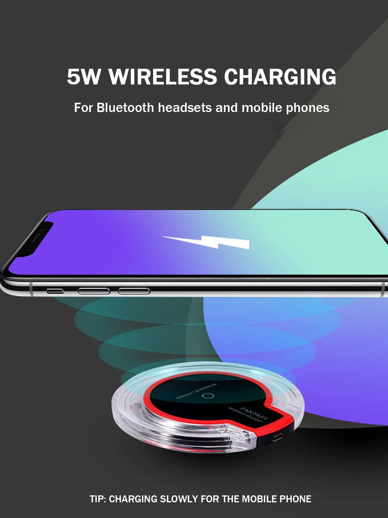 1pc 5W Desktop Wireless Charger With Light