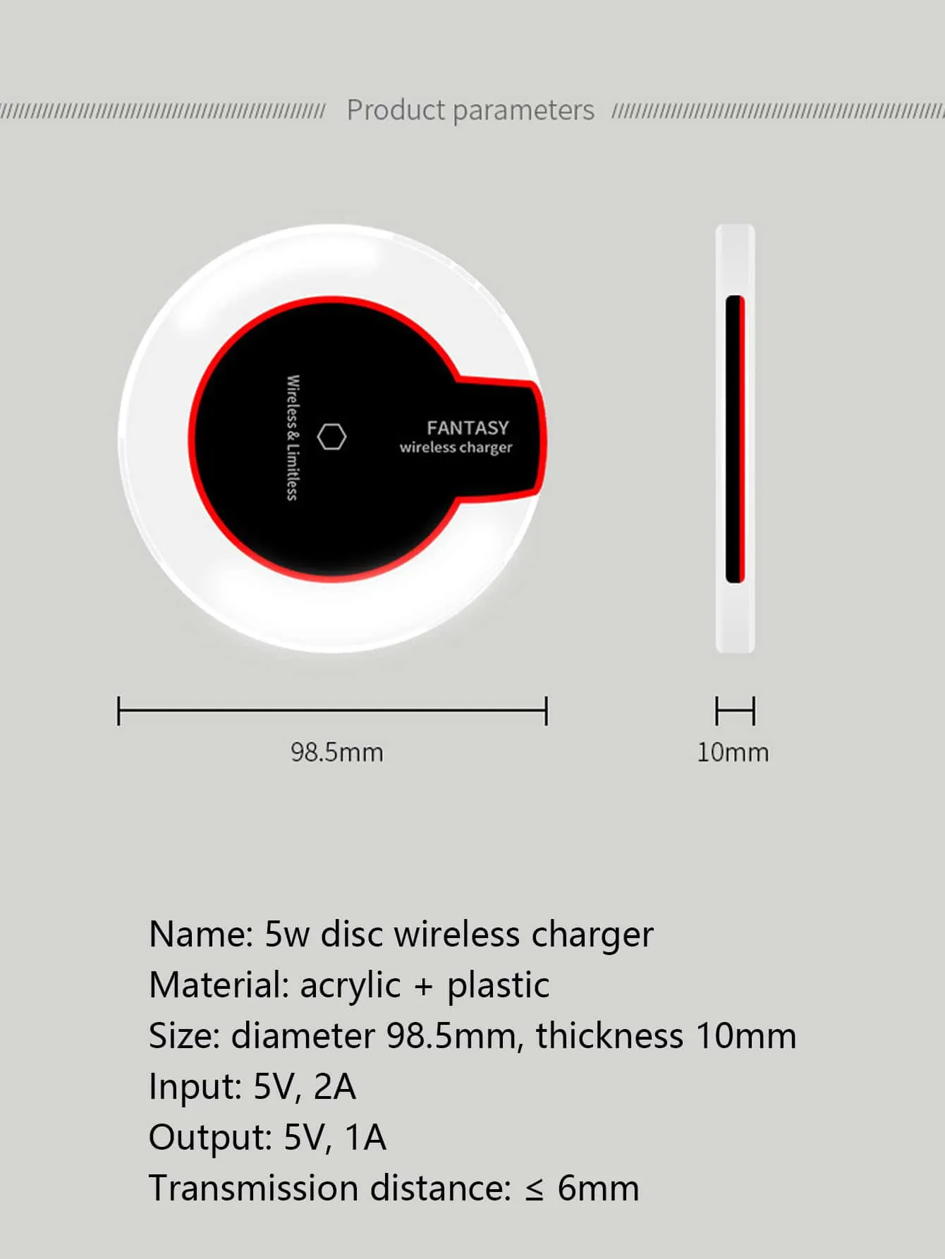 1pc 5W Desktop Wireless Charger With Light