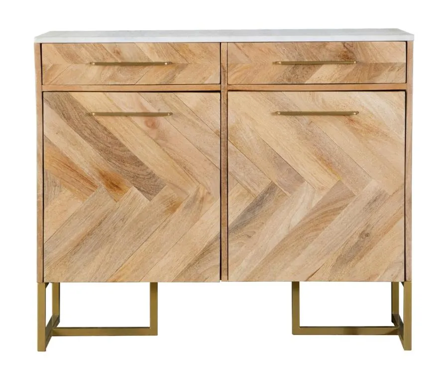 2-door Accent Cabinet with Marble Top Natural and Antique Gold