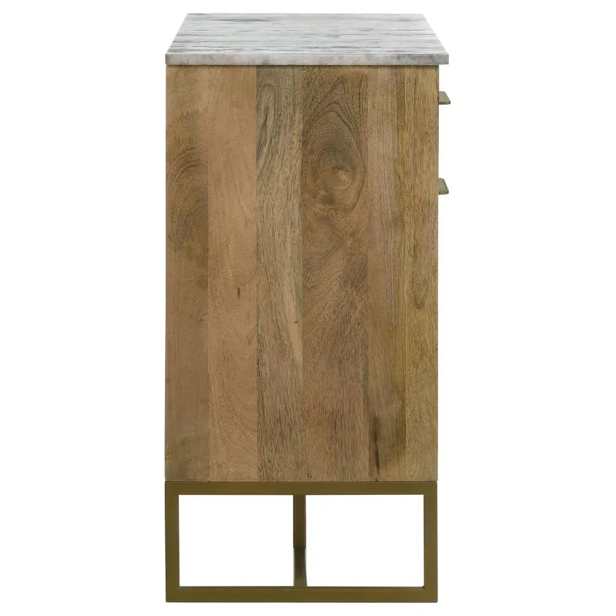 2-door Accent Cabinet with Marble Top Natural and Antique Gold