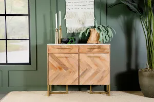 2-door Accent Cabinet with Marble Top Natural and Antique Gold