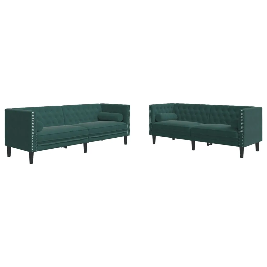 2 Piece Chesterfield Sofa Set with Bolsters Dark Green Velvet