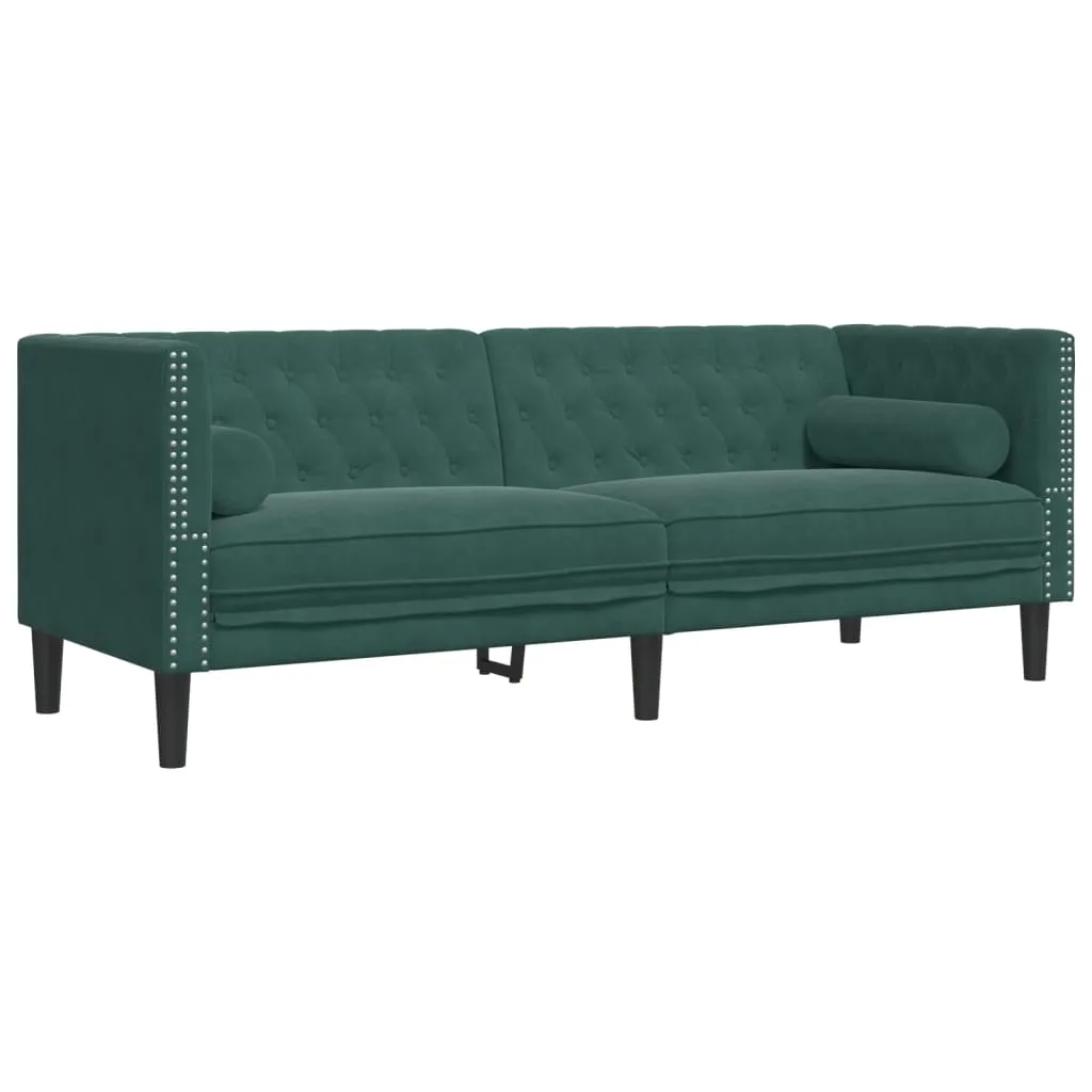 2 Piece Chesterfield Sofa Set with Bolsters Dark Green Velvet