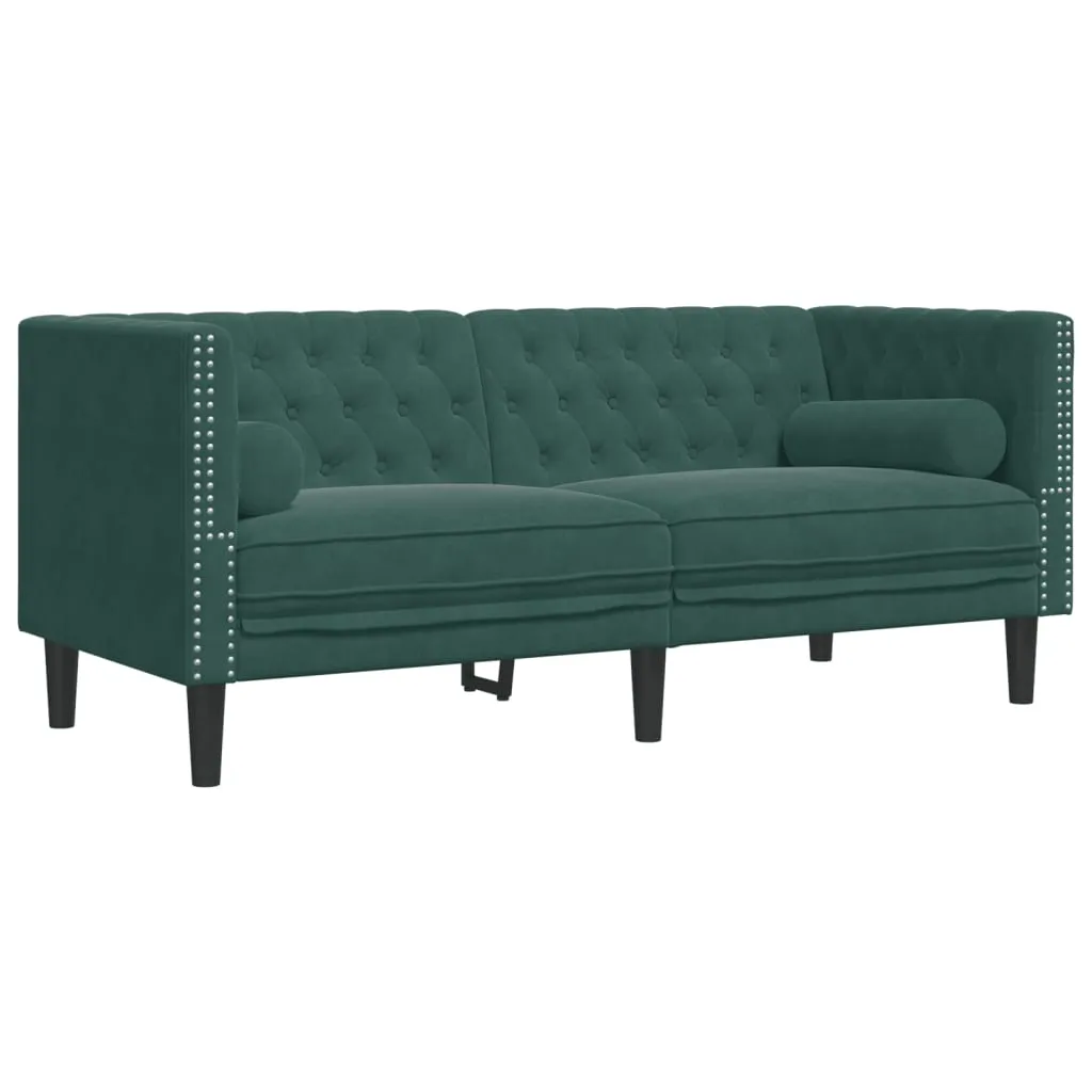 2 Piece Chesterfield Sofa Set with Bolsters Dark Green Velvet