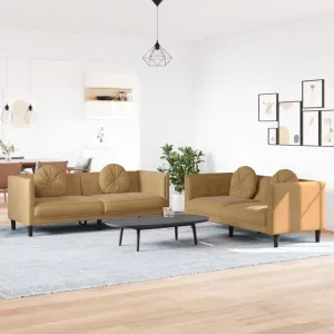 2 Piece Sofa Set with Pillows Brown Velvet