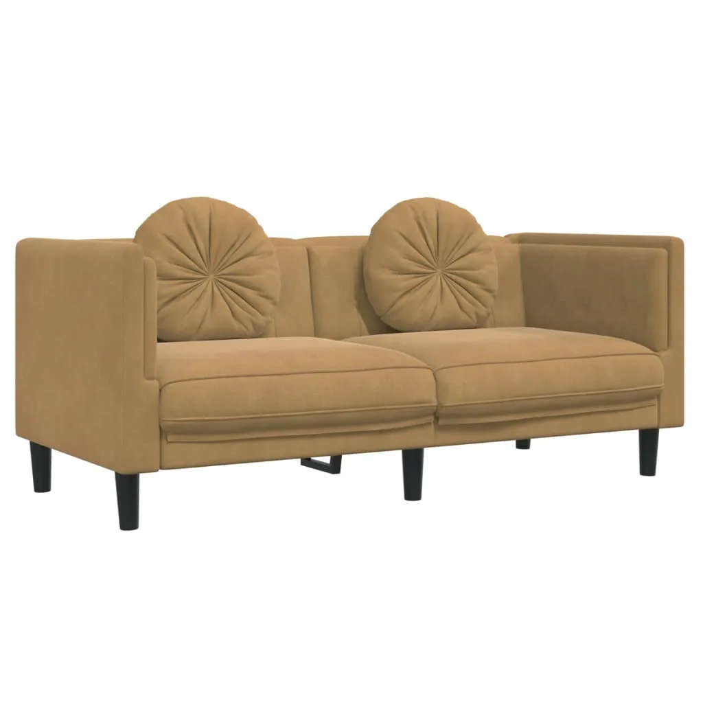 2 Piece Sofa Set with Pillows Brown Velvet