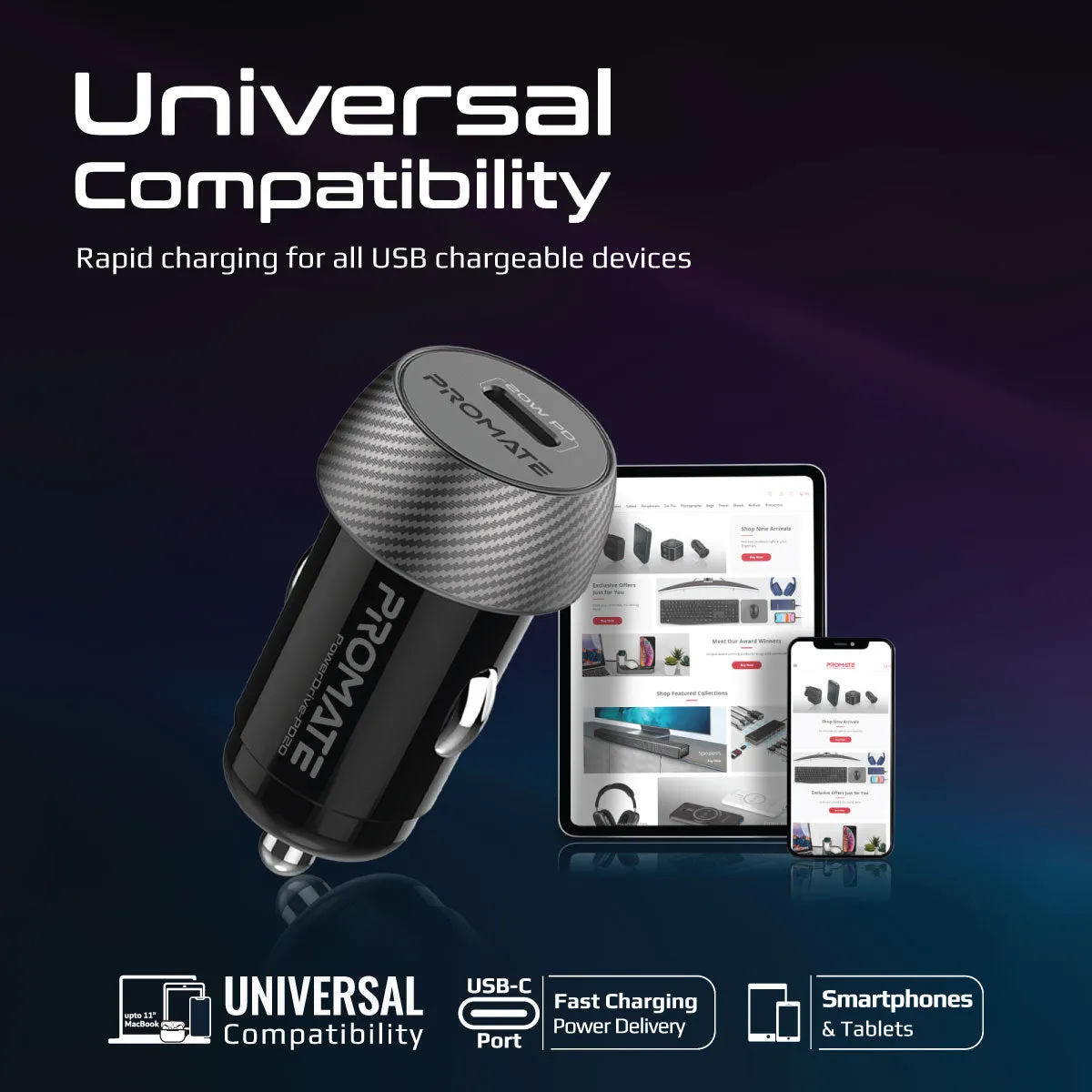20W Mini Car Charger with Power Delivery