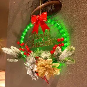 28x30CM Battery-Powered LED Christmas Wreath Lights – Illuminated Door, Window & Indoor Decoration