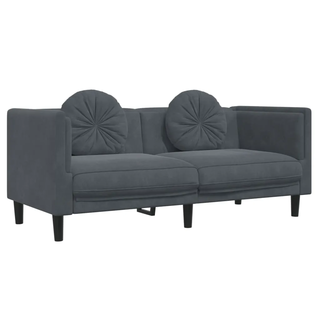 3 Piece Sofa Set with Pillows Dark Gray Velvet