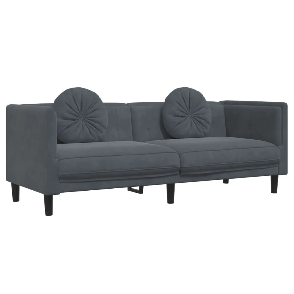3 Piece Sofa Set with Pillows Dark Gray Velvet