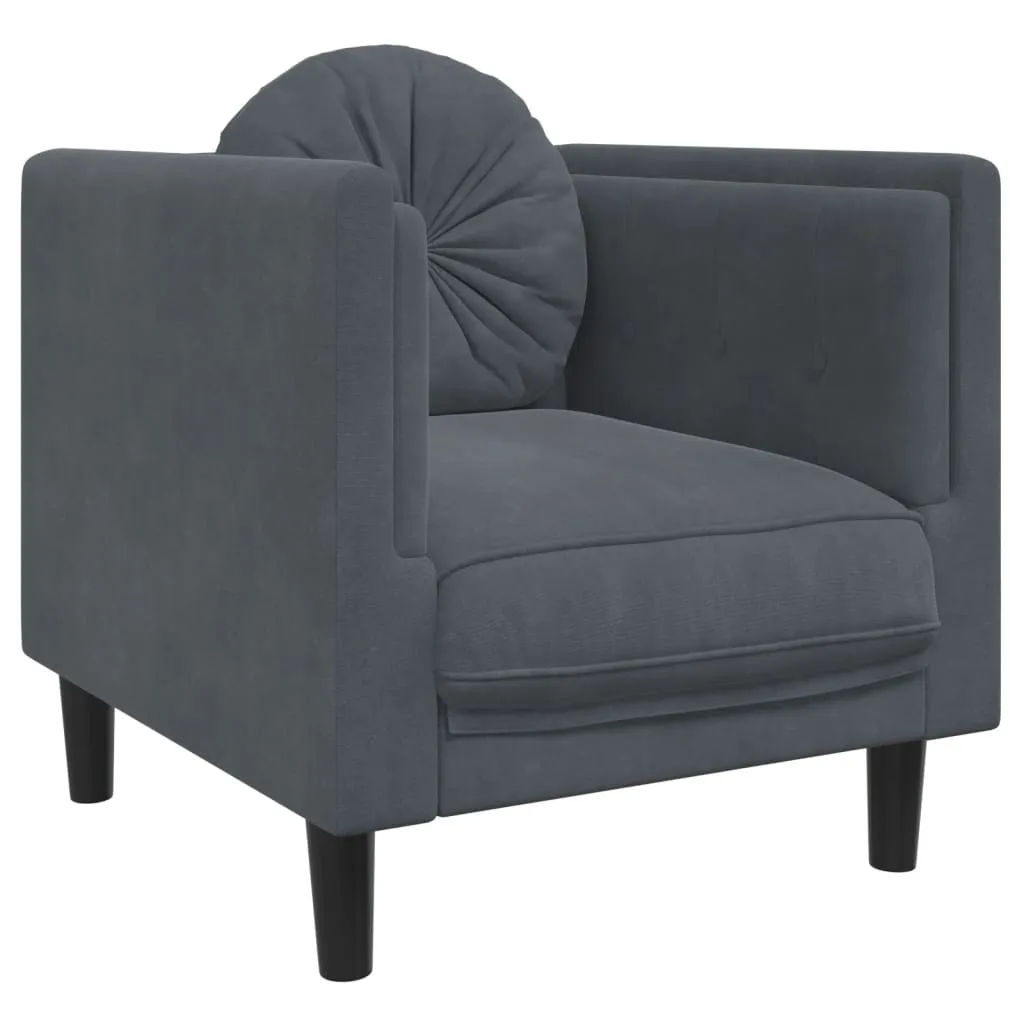 3 Piece Sofa Set with Pillows Dark Gray Velvet