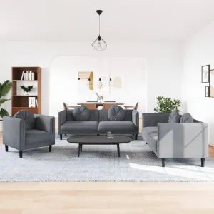 3 Piece Sofa Set with Pillows Dark Gray Velvet