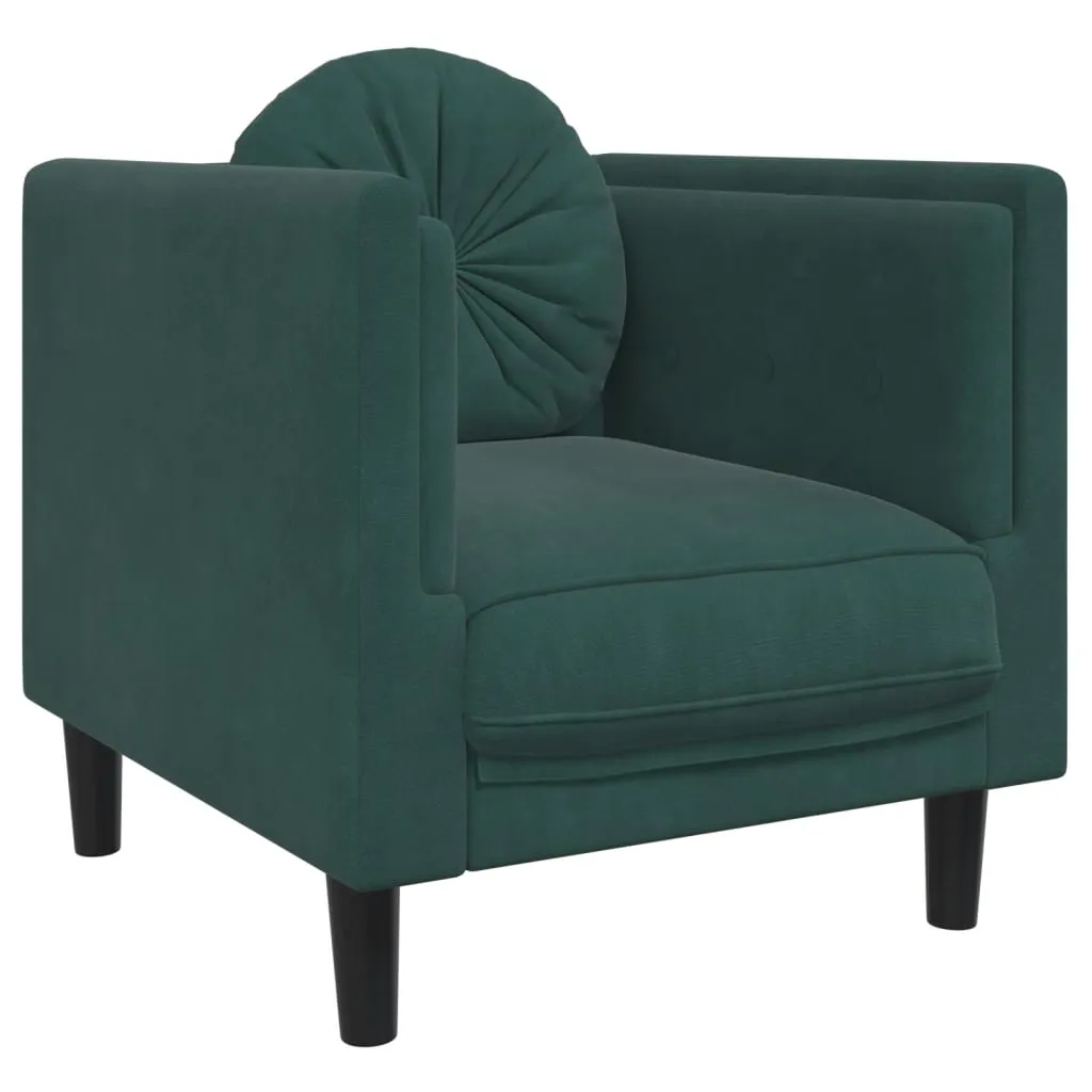 3 Piece Sofa Set with Pillows Dark Green Velvet