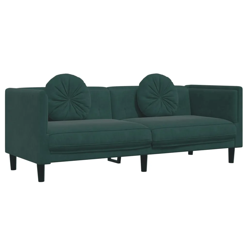 3 Piece Sofa Set with Pillows Dark Green Velvet