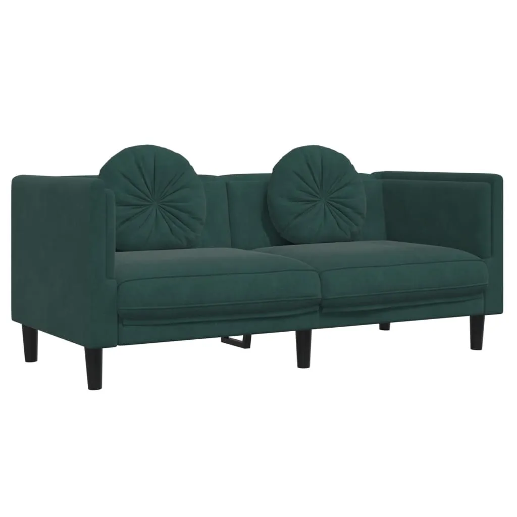 3 Piece Sofa Set with Pillows Dark Green Velvet