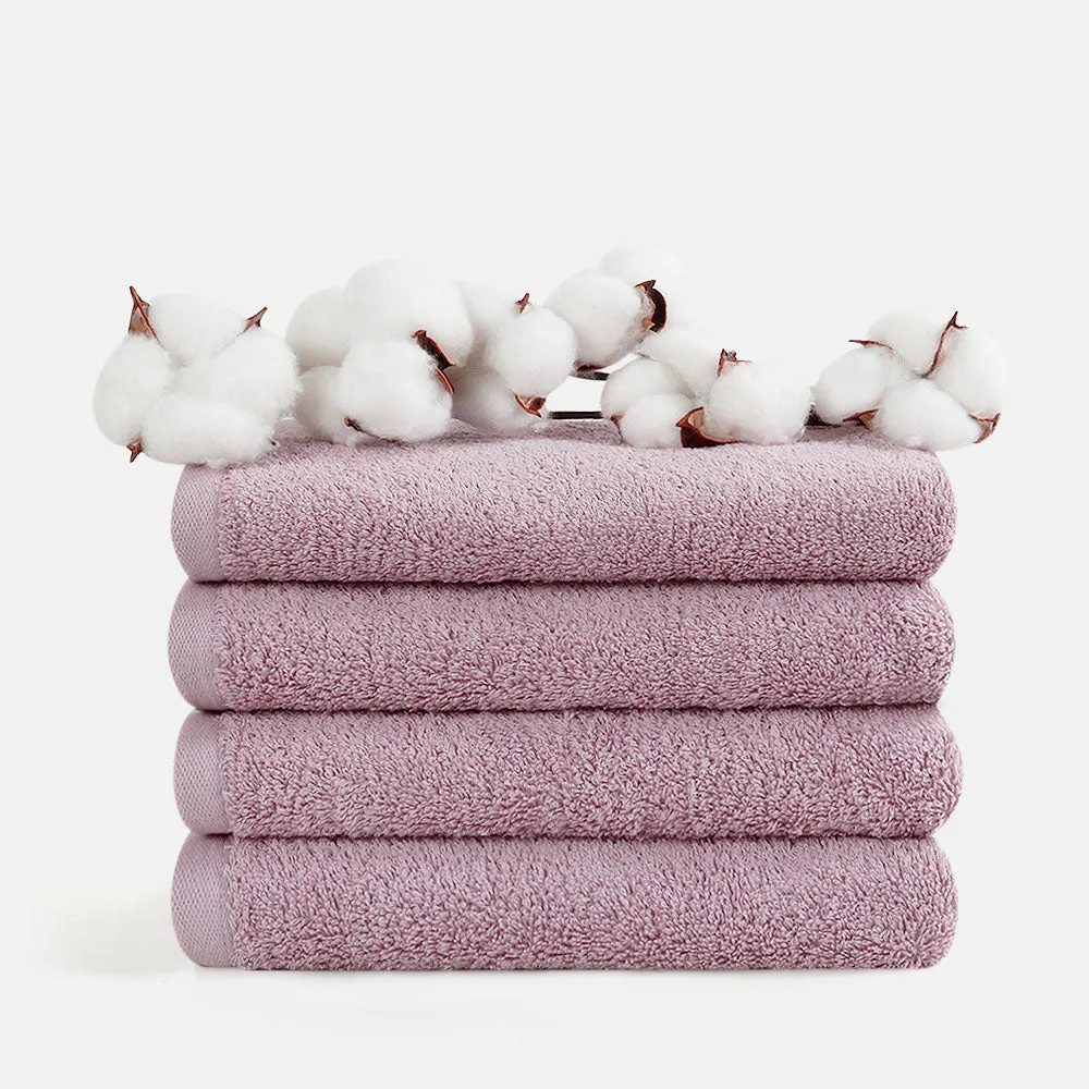 4-piece Combed Cotton Hand Towel Set, Solid Color, Hanging Loop & Lifecycle Label