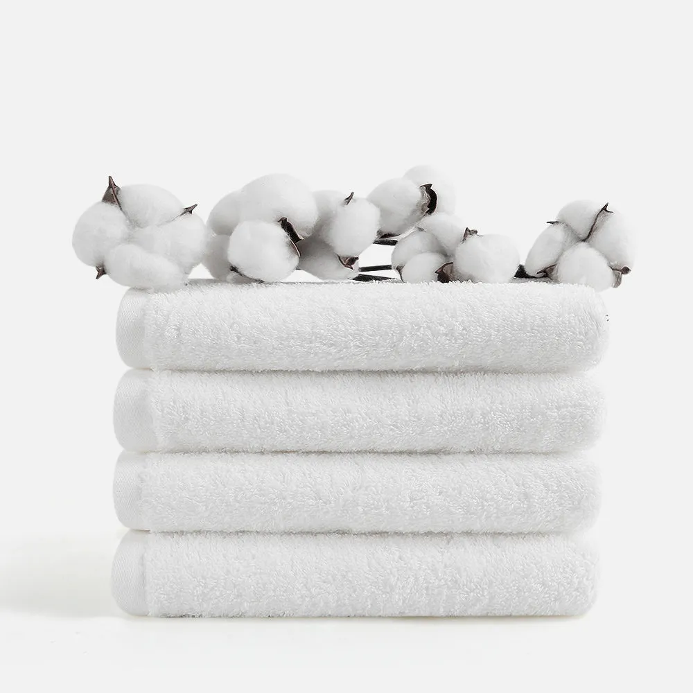 4-piece Combed Cotton Hand Towel Set, Solid Color, Hanging Loop & Lifecycle Label