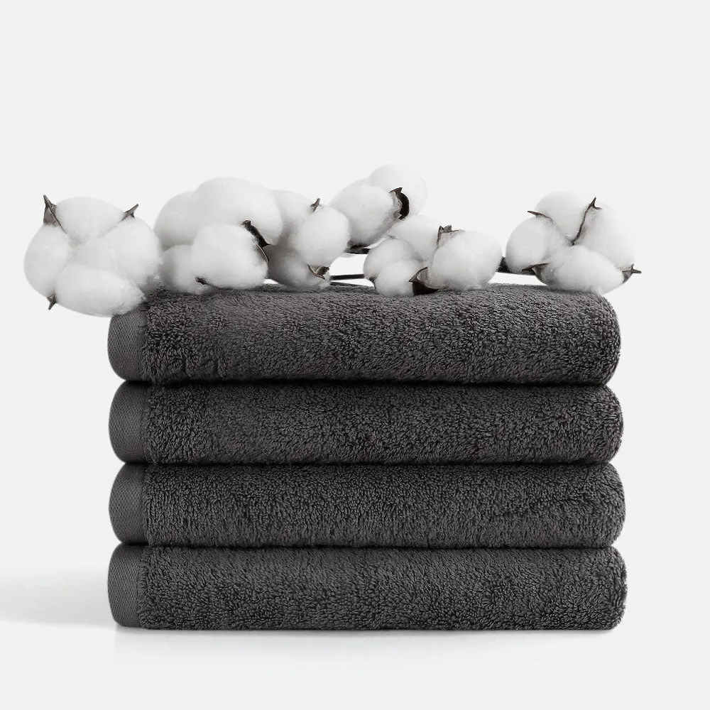 4-piece Combed Cotton Hand Towel Set, Solid Color, Hanging Loop & Lifecycle Label