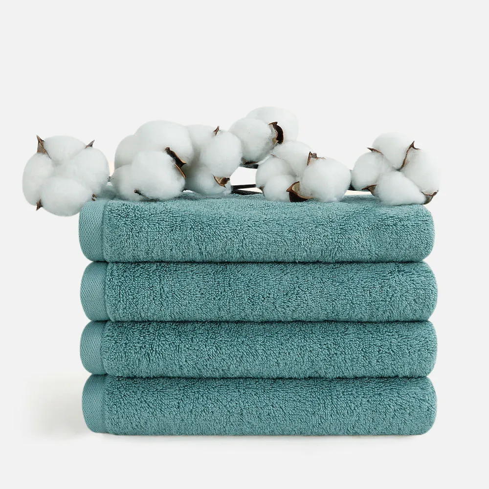 4-piece Combed Cotton Hand Towel Set, Solid Color, Hanging Loop & Lifecycle Label