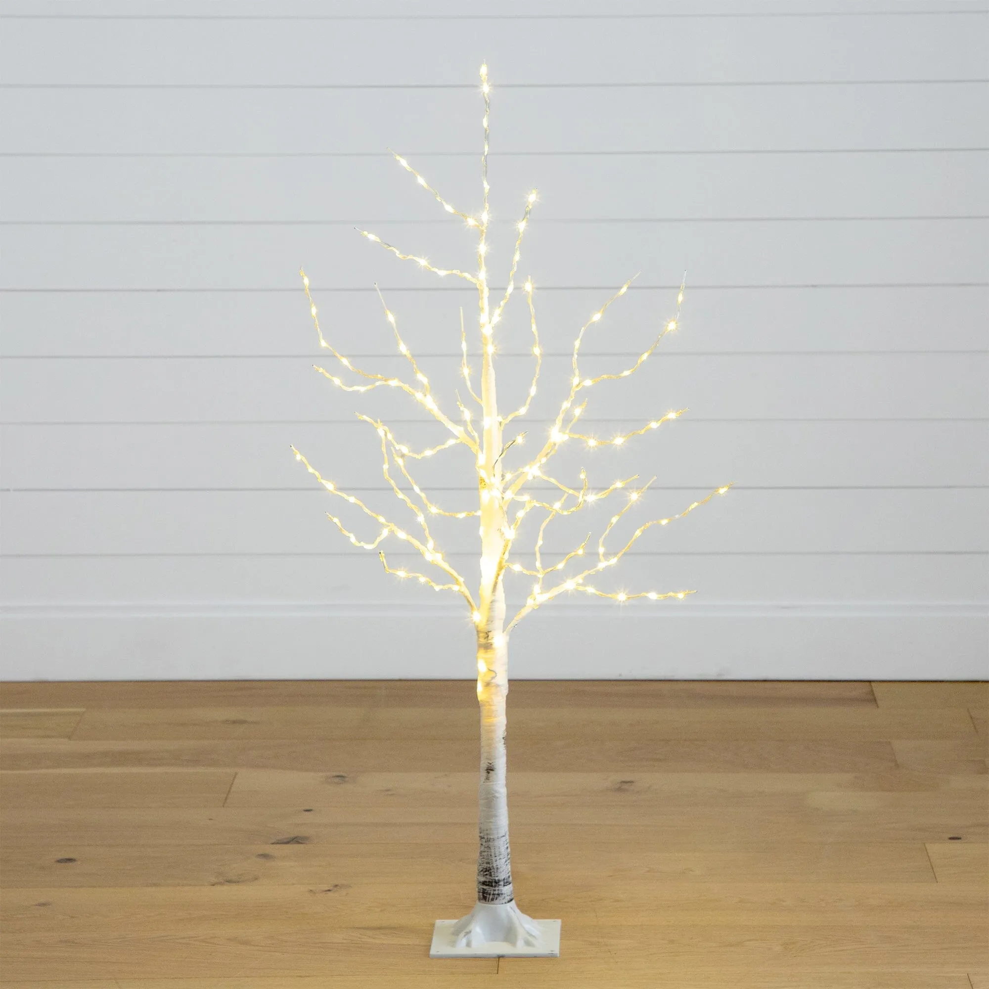 4’ Pre-Lit Artificial White Birch Tree with 180 Warm White LED Lights