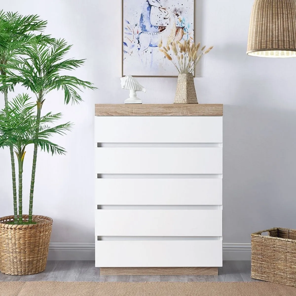 5 Drawer Ashley Coastal Tallboy White