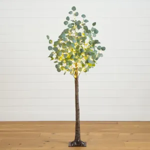5’ Lighted Artificial Eucalyptus Tree with 300 Warm White LED Lights
