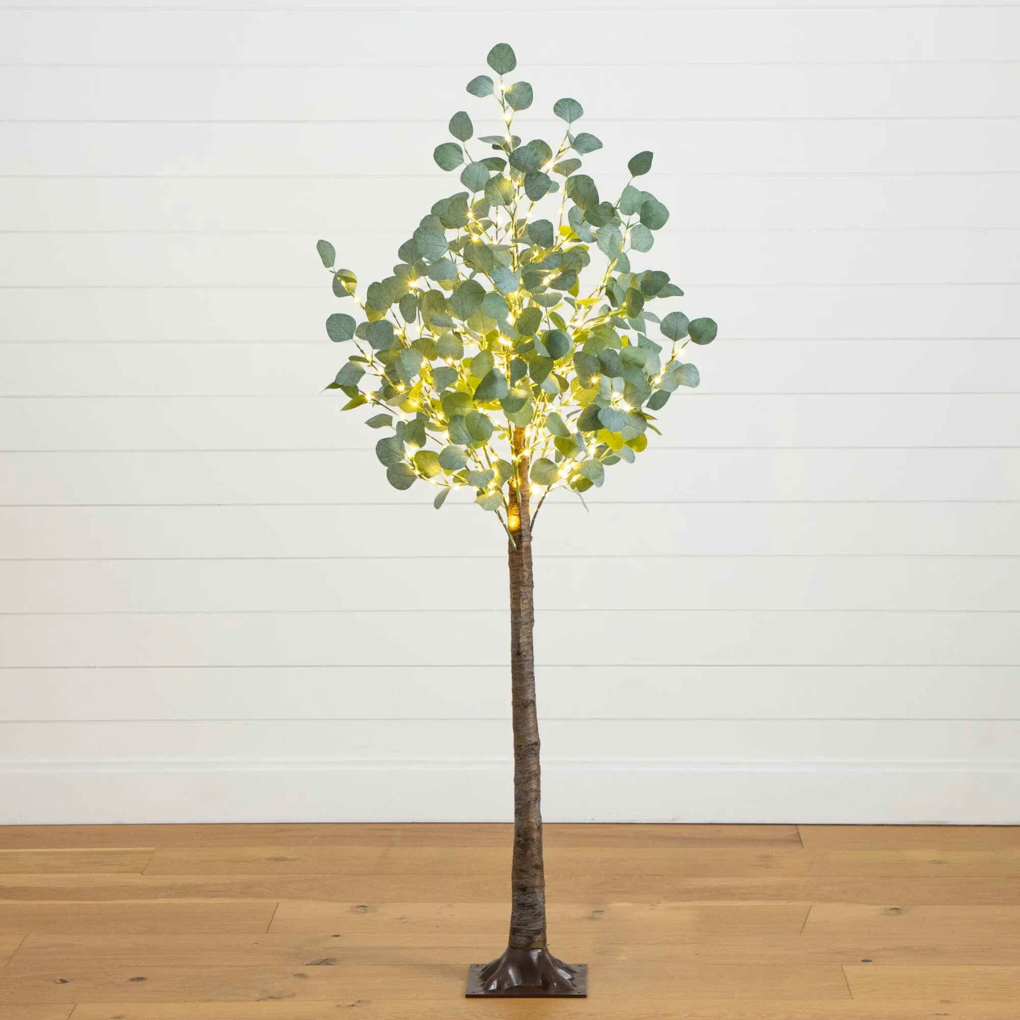 5’ Lighted Artificial Eucalyptus Tree with 300 Warm White LED Lights