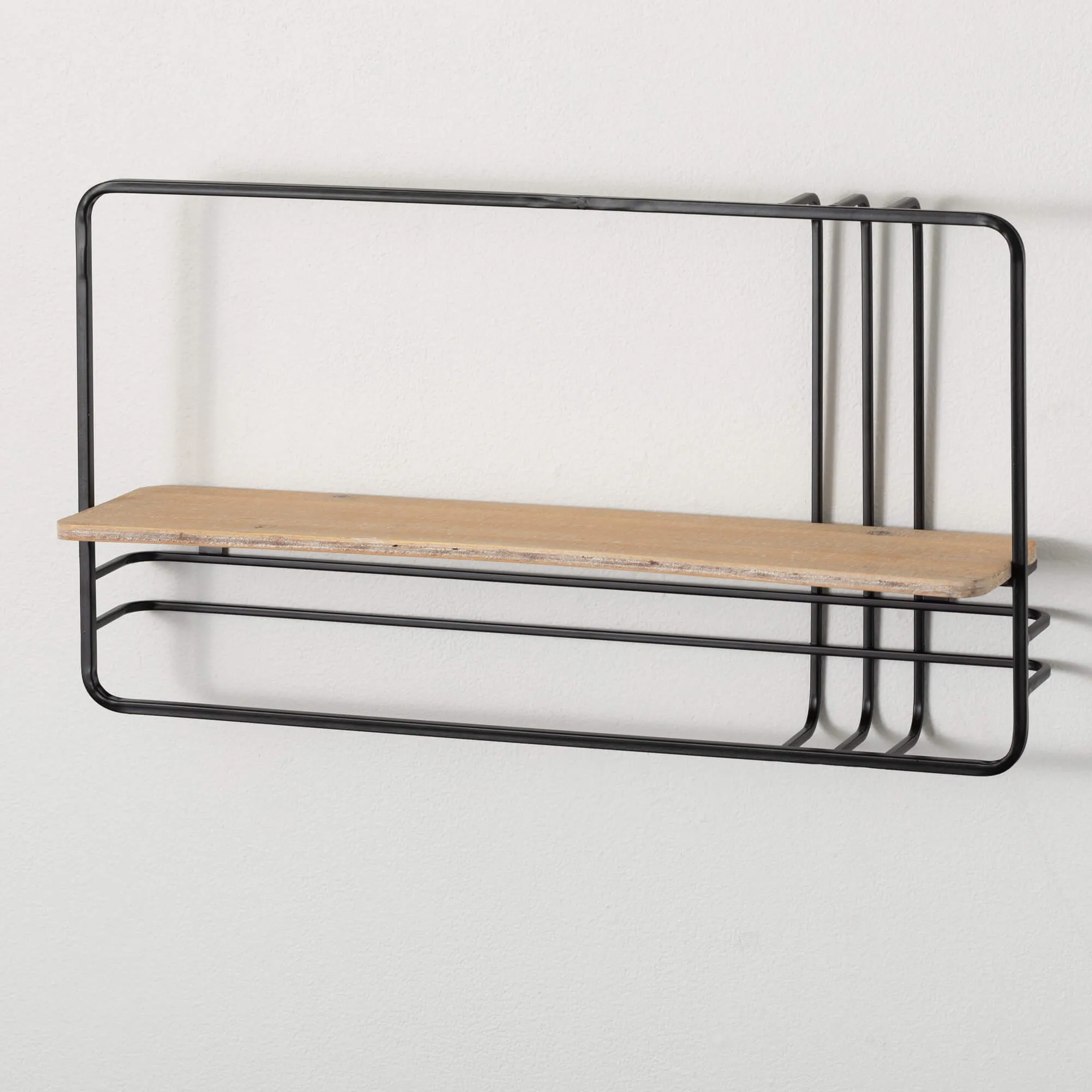 6.25 x 23.5 x 13.5 Metal-Framed Wood Wall Shelf, Brown