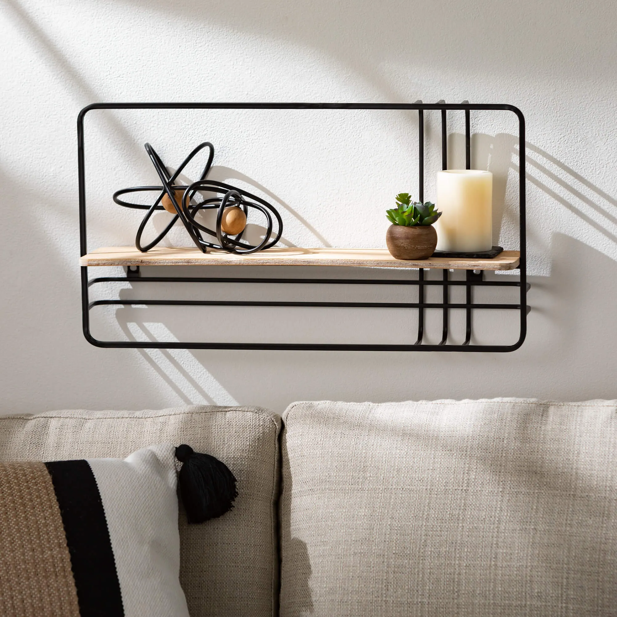 6.25 x 23.5 x 13.5 Metal-Framed Wood Wall Shelf, Brown