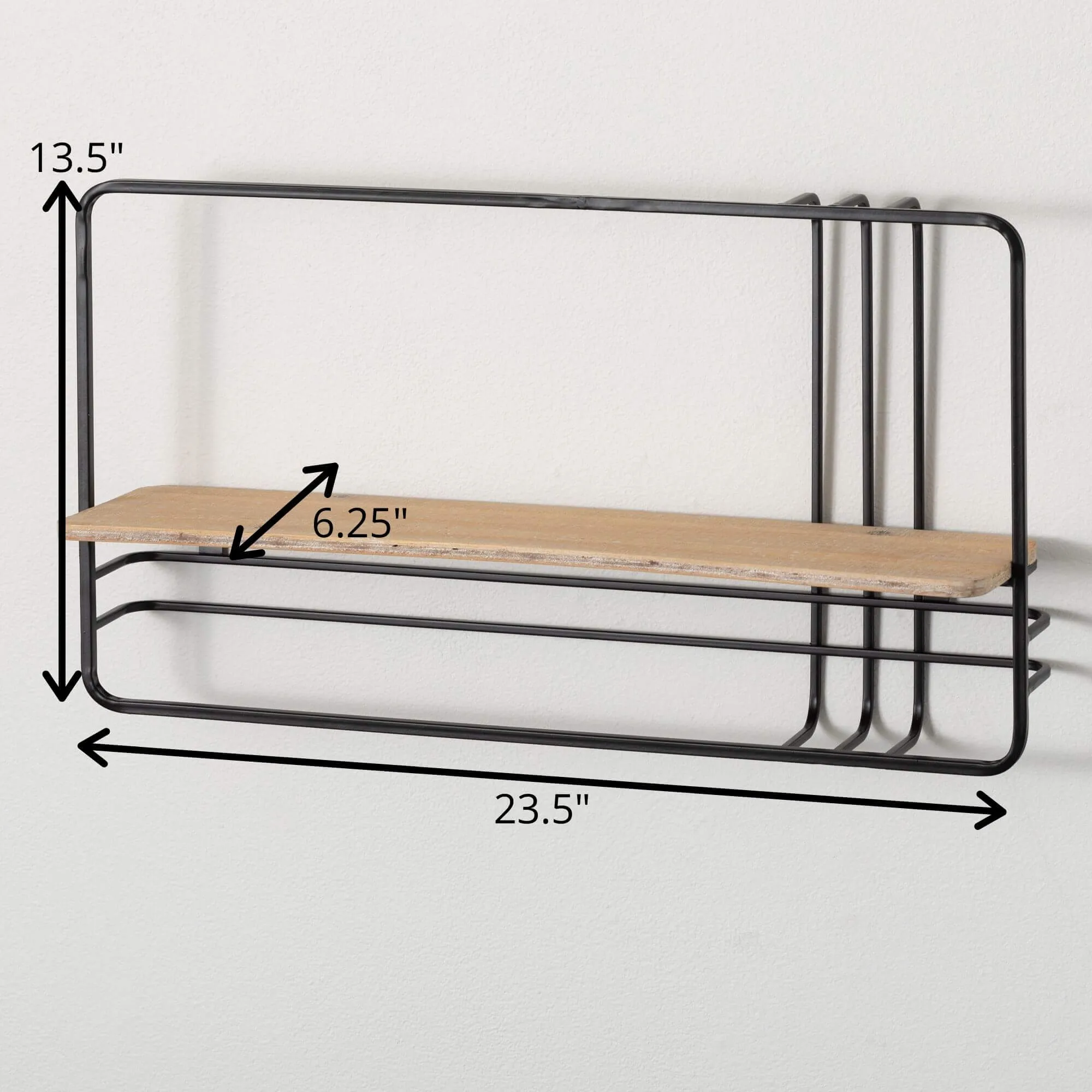 6.25 x 23.5 x 13.5 Metal-Framed Wood Wall Shelf, Brown