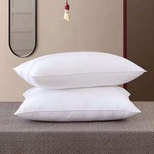 AG A BN Reliance Microfiber Feeling Satin Stripe White Fabric Bed Pillow for Sleeping (Pack of 2)