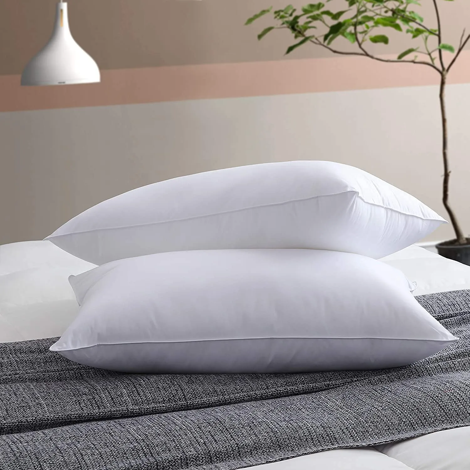 AG A BN Reliance Microfiber Feeling Satin Stripe White Fabric Bed Pillow for Sleeping (Pack of 2)
