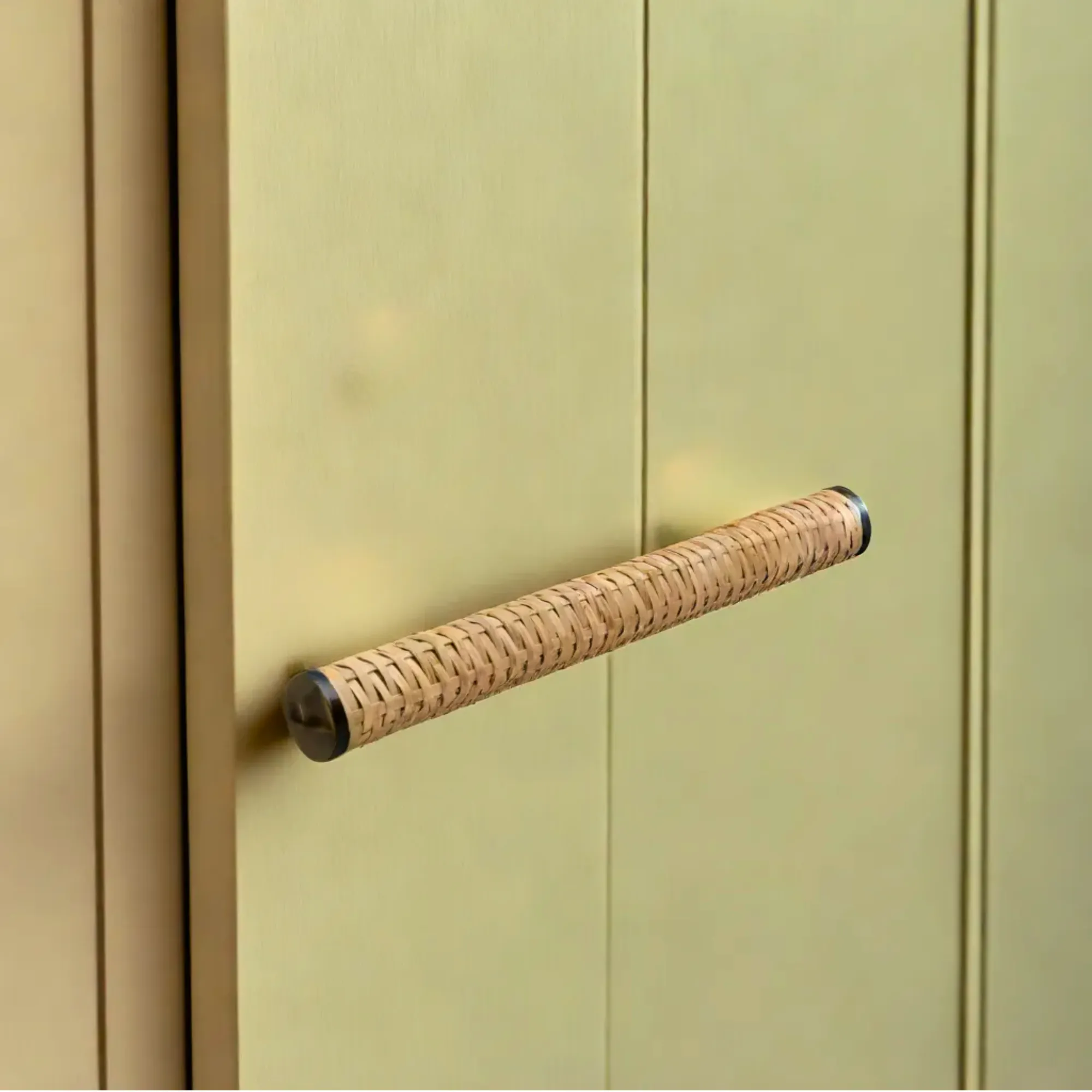 Aged Brass And Rattan Drawer Handle With Brass Caps By MUC