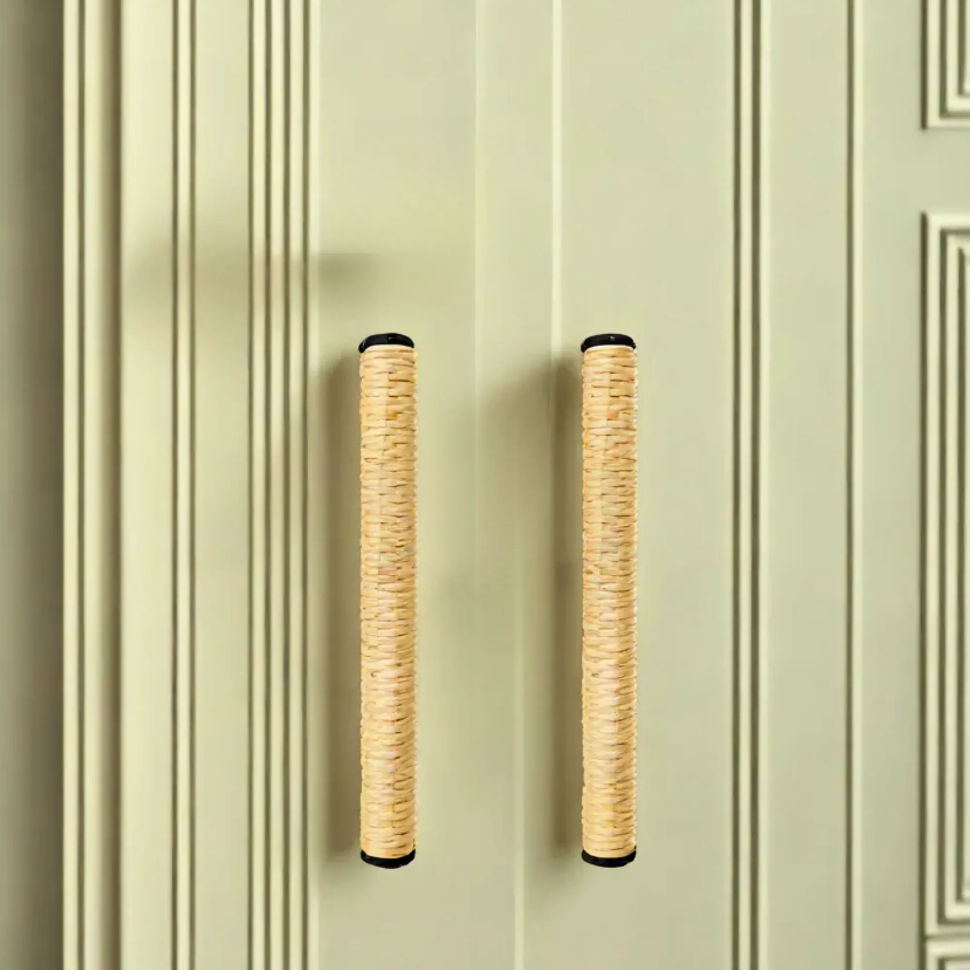 Aged Brass And Rattan Drawer Handle With Brass Caps By MUC