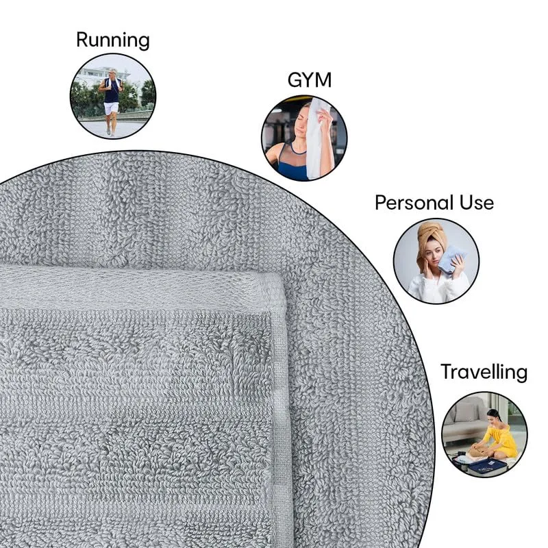 Anko Australia 100% Cotton 700 GSM Ribbed Hand Towel | Set of 8 | Super-Soft, Absorbent, Quick-Drying | Grey Towel for Men, Women & Kids | 60x40 cm |Travel, Gym, Spa Towel