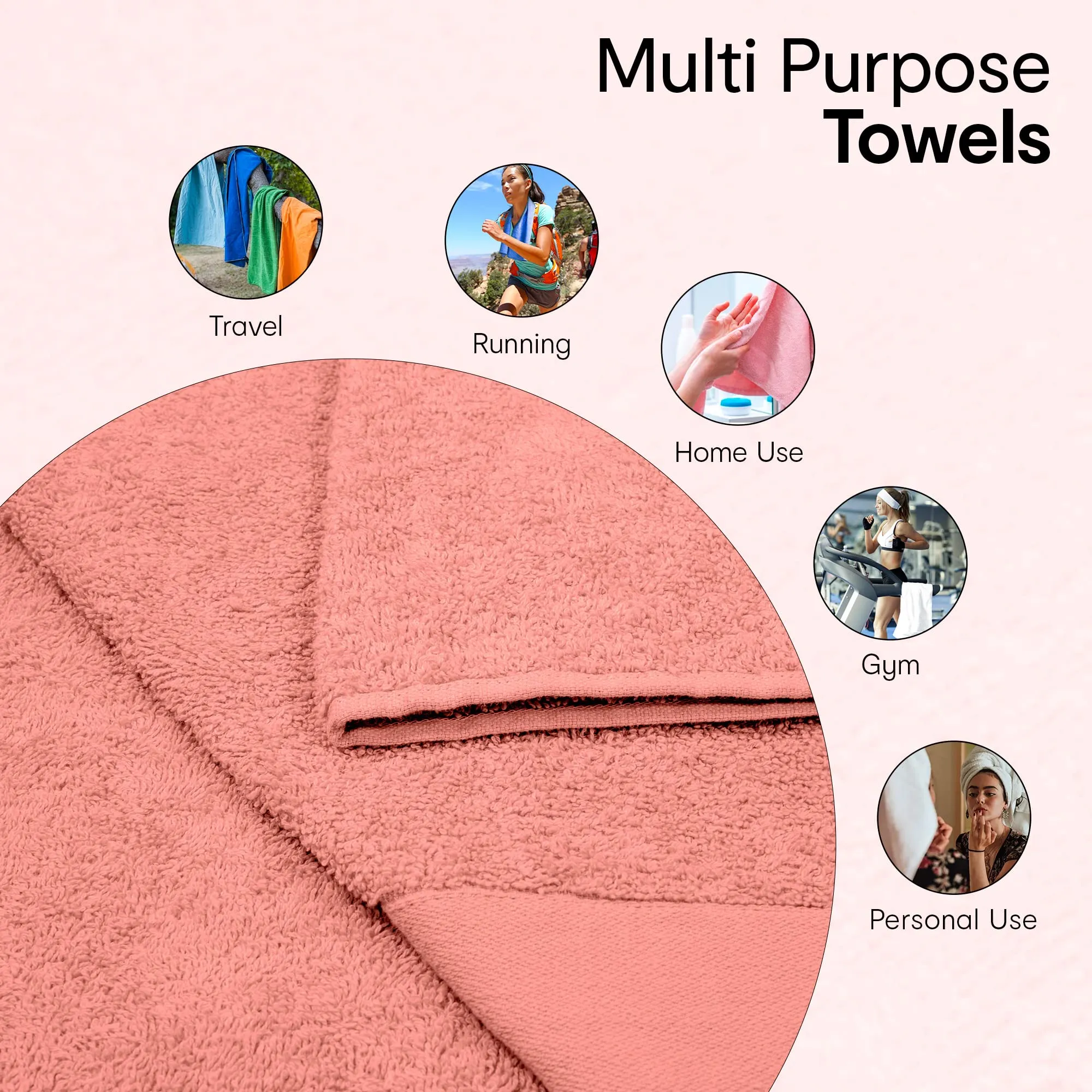 Anko Australia 100% Cotton Malmo 550 GSM | Pink and Grey Hand Towel Set of 8 | 60 x 40 cm | Soft & Plush, Absorbent, Quick Dry, Fade-Resistant Face Towels | Travel, Gym, Spa, Salon Towel