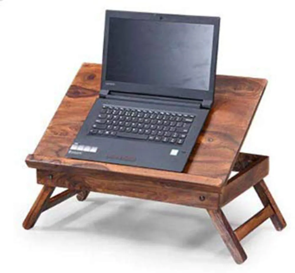 APANA Tiber Solid Sheesham Wood Foldable Table l Laptop Table l Study Table l Bed Table (Honey Finish)