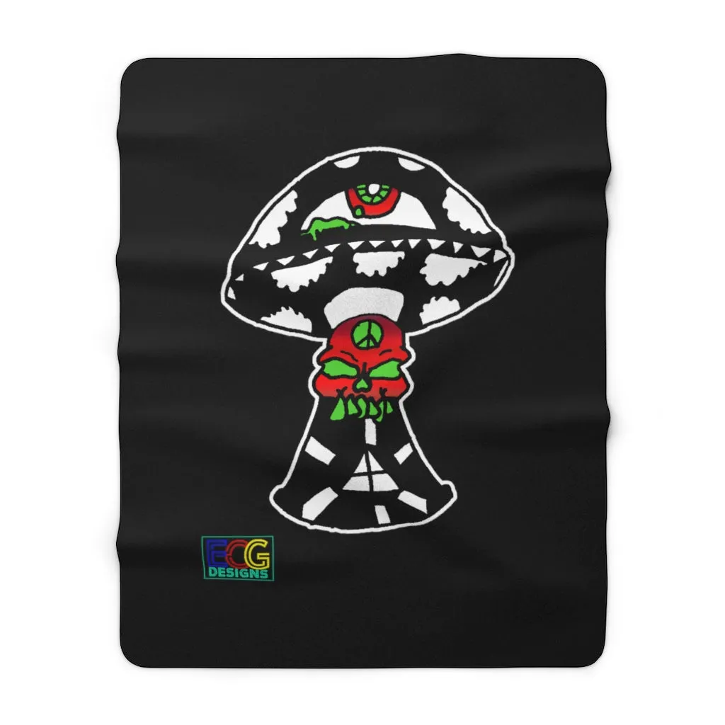 Black and White Skull Shroom Sherpa Fleece Blanket