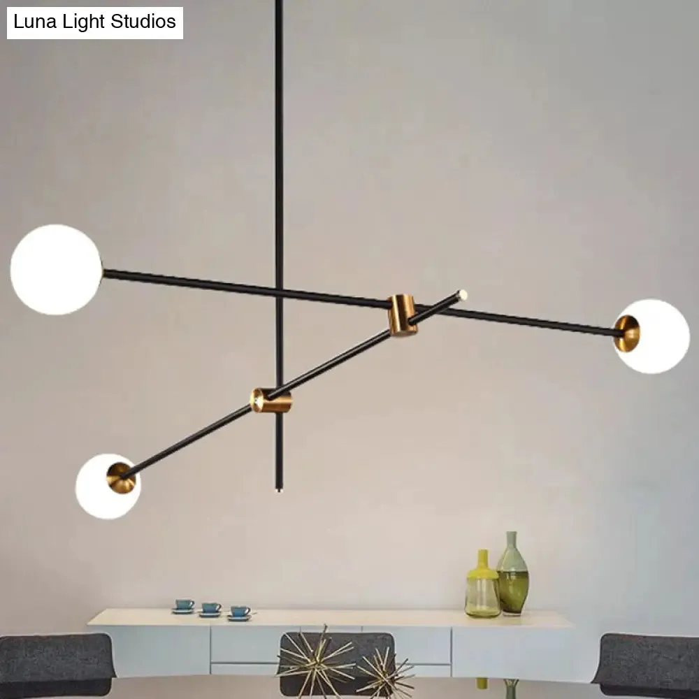 Black Modernist 2/3-Light Living Room Pendant Lighting with Opal Glass Ball Shade and Exposed Metallic Ceiling Lamp