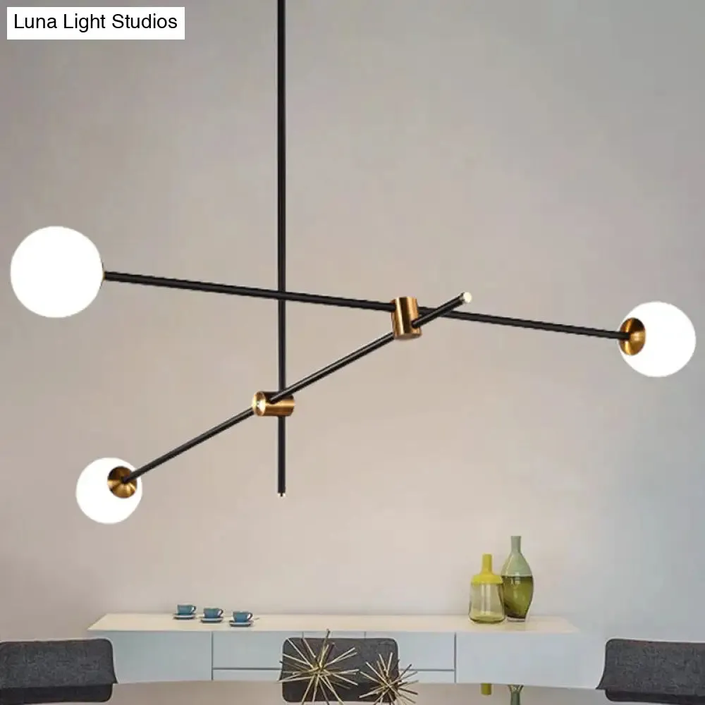 Black Modernist 2/3-Light Living Room Pendant Lighting with Opal Glass Ball Shade and Exposed Metallic Ceiling Lamp