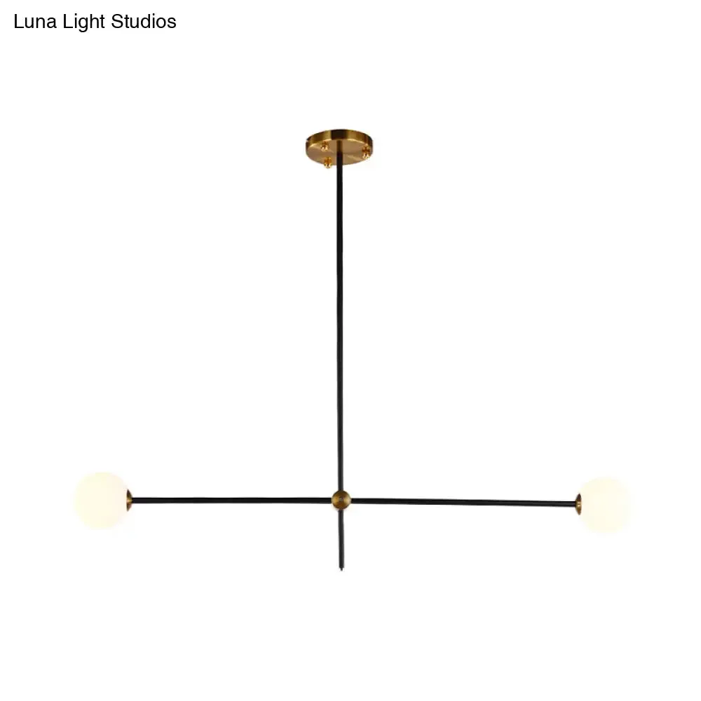 Black Modernist 2/3-Light Living Room Pendant Lighting with Opal Glass Ball Shade and Exposed Metallic Ceiling Lamp